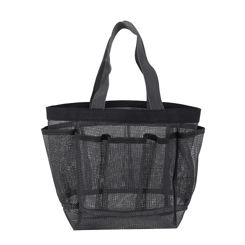 Bärbar mesh duschväska kvinnor män hängande bad toalettartiklar organisator väska 9 förvaringsfickor sminkväskor unisex: Grå