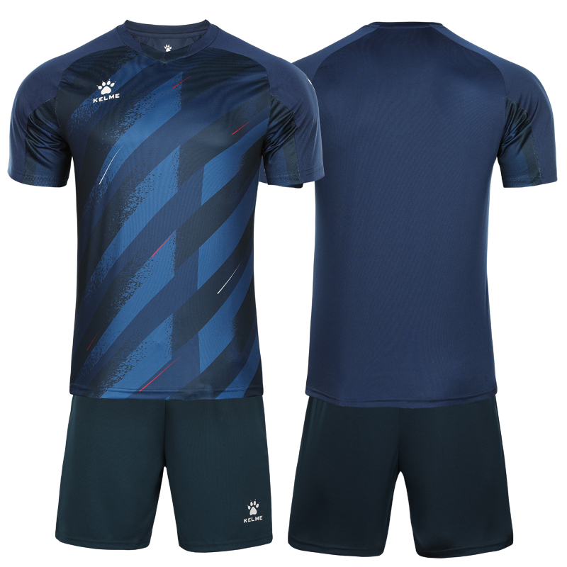 Kelme fotballdrakt sommer utendørs løping trening fitness korte ermer shorts pustende todelt sett: Xxl / Blå