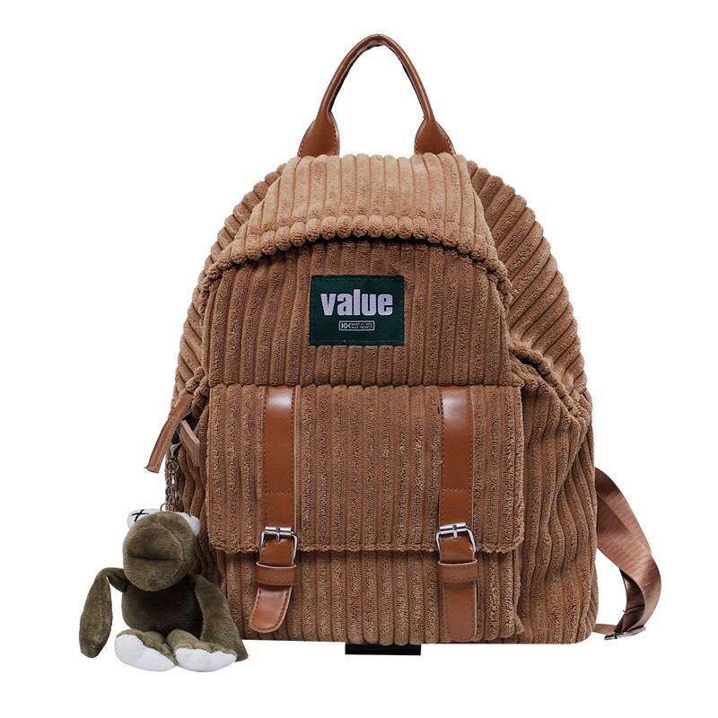 Frauen Cord Rucksack Gestreift Weichen Tuch Taschen Lederband Schule Bookbag Für College Mädchen Nette Kleine Reise Rucksack