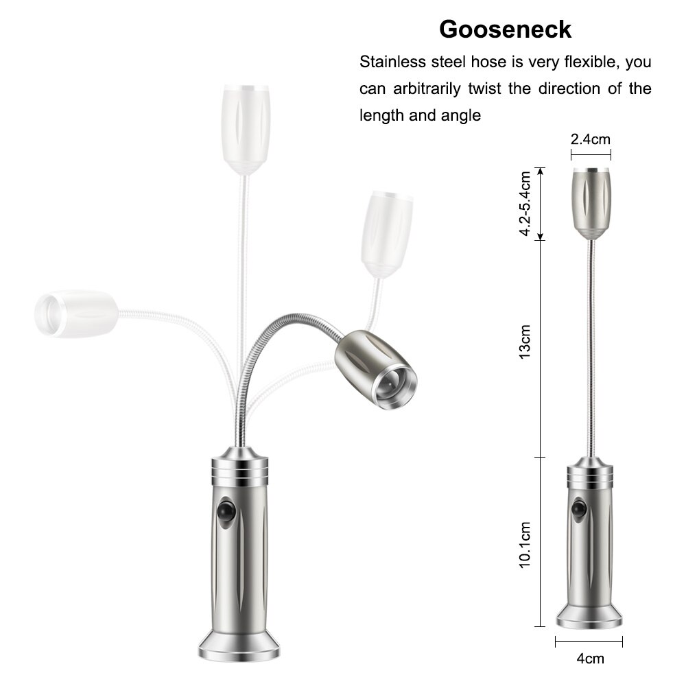 2 uds luz de lectura de barbacoa Base magnética uso ajustable batería Super brillante barbacoa cuello de cisne luces LED iluminación al aire libre