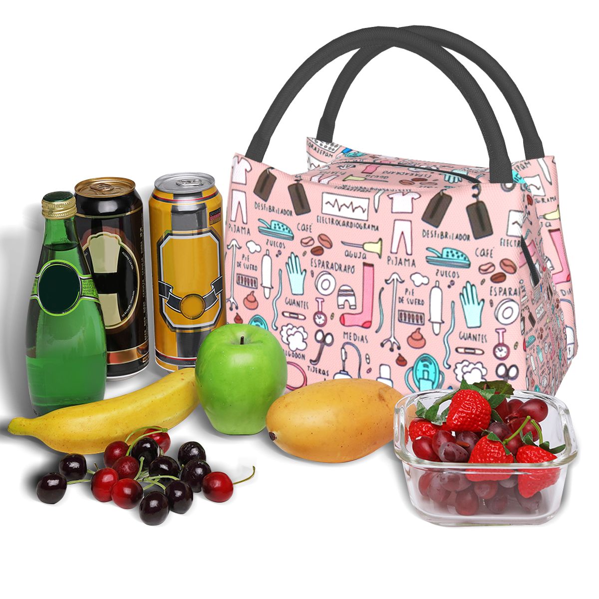 Leuke Roze Verse Koeltassen Verpleegkundige Print Waterdichte Oxford Doek Draagbare Rits Thermische Lunch Tassen Voor Vrouwen Lunch Voedsel Zakken