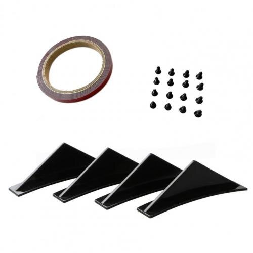 Solid ABS Car Rear Universal Spoiler Durable Car Rear Spoiler ABS 4Pcs Triangle Curved Surface Rear Bumper Spoiler: Black