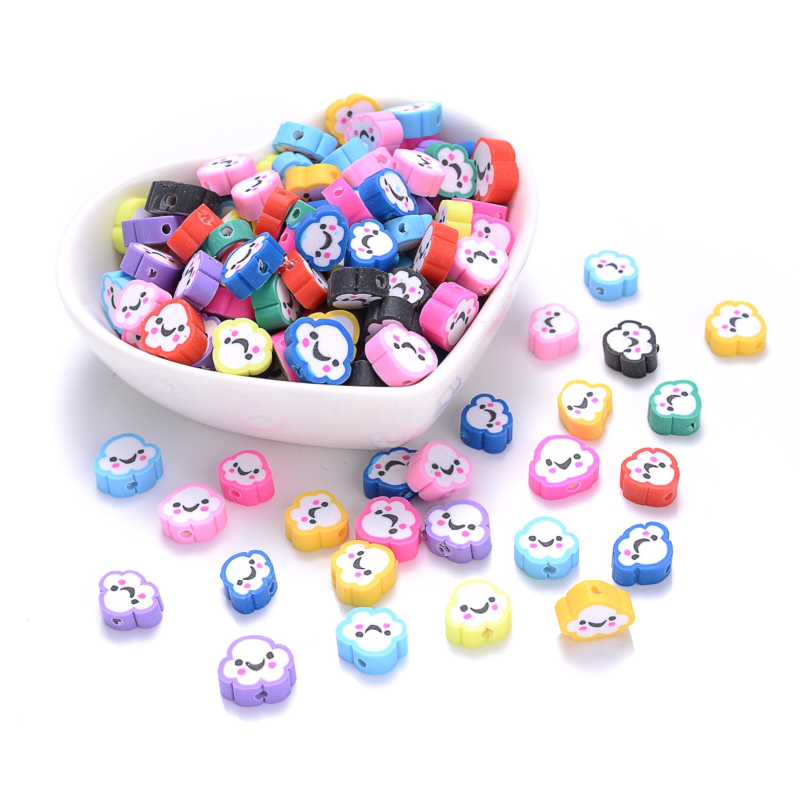 iYOE 30/50/100pcs Cute Cartoon Cloud Beads Smiley Clay Spacer Beads For Making Bracelet Earring Necklace Pendant