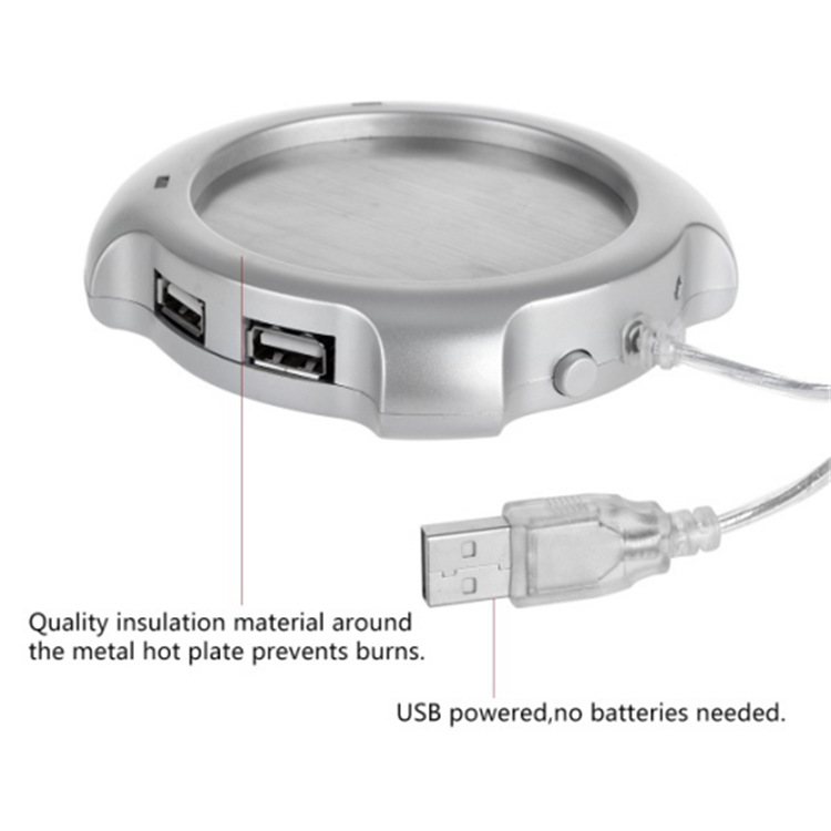 USB Warmer Sliver Warm Tea Coffee Cup Mug Warmer USB Heater Pad With 4 USB Port Hub With On/Off Switch