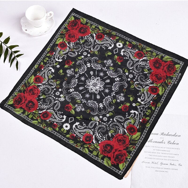 Bufanda tipo pañuelo de colores para mujer, pañuelo cuadrado Vintage con rosas, Bandanas rojas, estilo: 3
