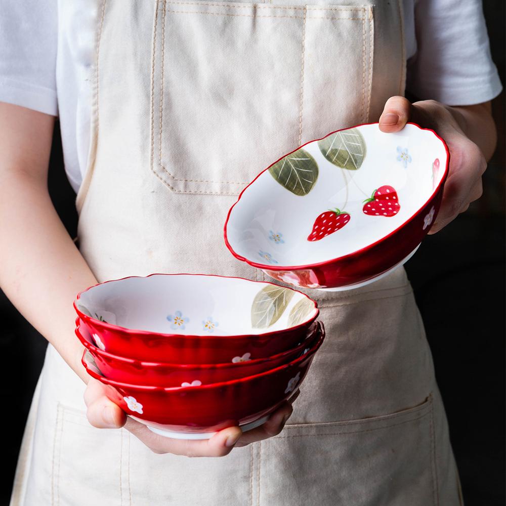Mdzf sweethome 6 tommer jordbær keramisk salatskåle dessert skål suppe nudelskål varmebestandig mikrobølgeovn