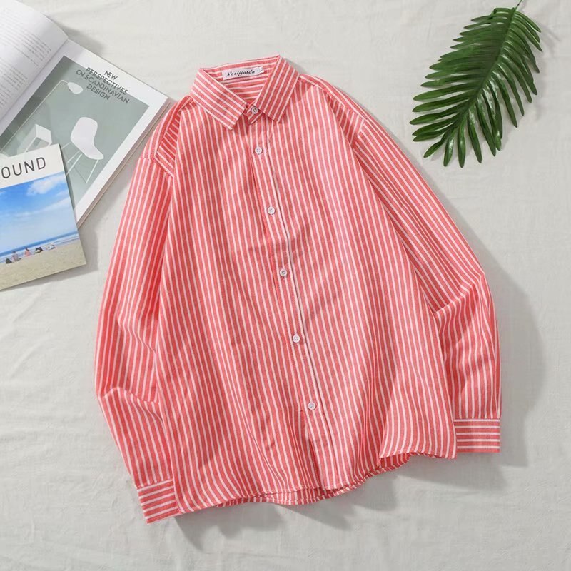Casual Stripes Shirts Men Long Sleeve Plus Size Fashions Clothes Korean Style Clothing Mens Shirt All Match Streetwear Button: Red / XXL