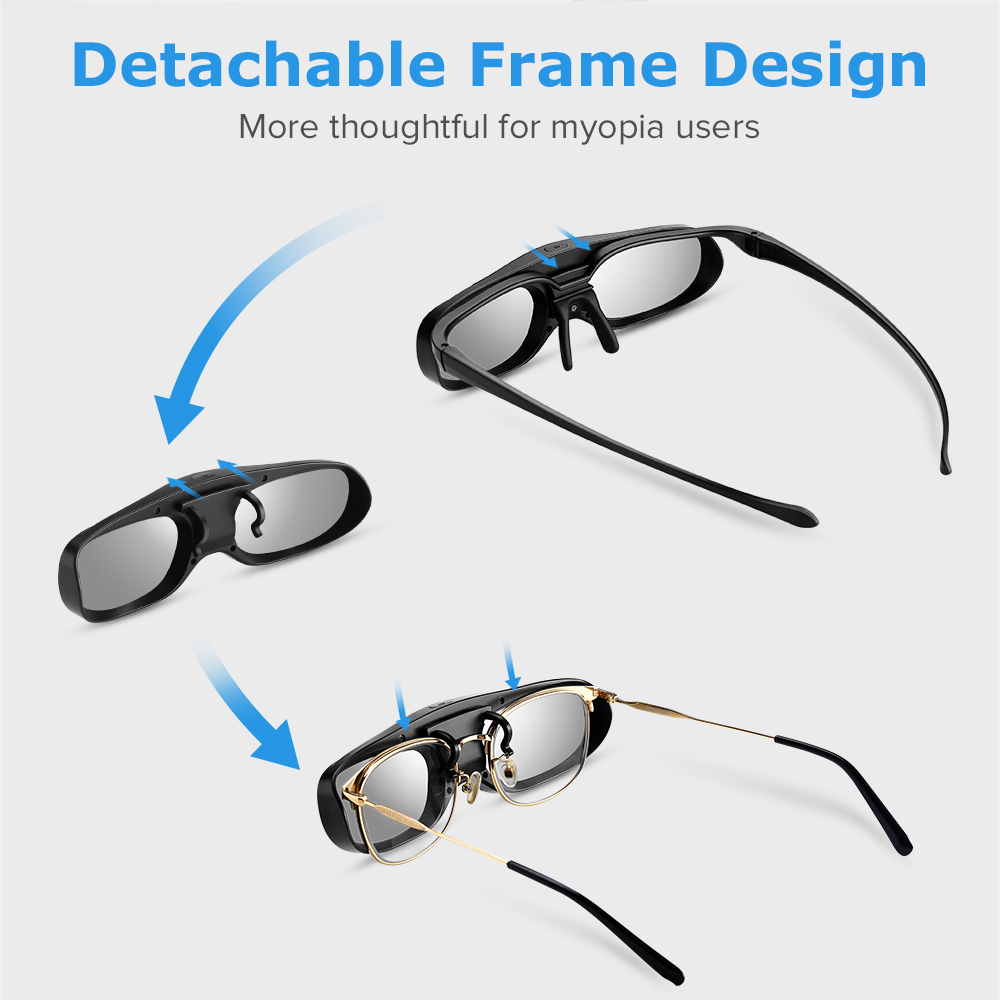 Lunettes 3D actives Shautter DLP lien pince sur compatible avec Optoma BenQ Sharp Acer Samsung projecteur lunettes 3D pour jeu de film