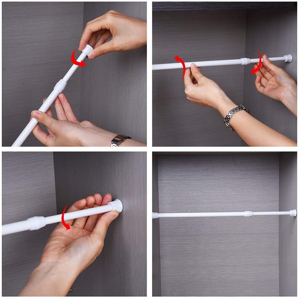 Extendable Bathroom Hanging Shower Curtain Rods 1.3cm Diameter Adjustable Telescopic Pole Rod Hanger For Curtain Wardrobe