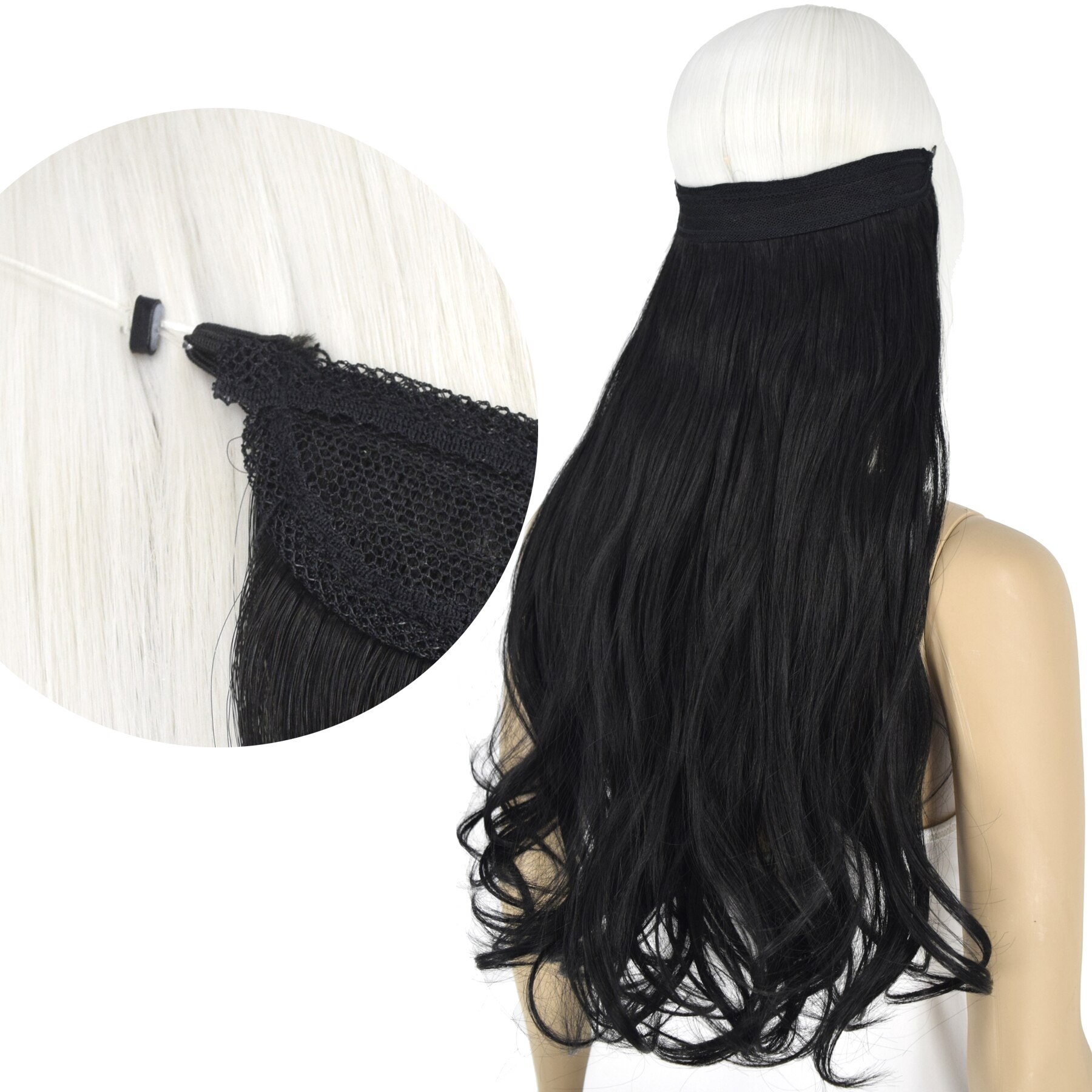 Extensions de cheveux de Halo de TOPREETY ondulent les postiches cachées par fil élastique Invisible aucune Fiber synthétique résistante à la chaleur d'agrafe TPYLW90