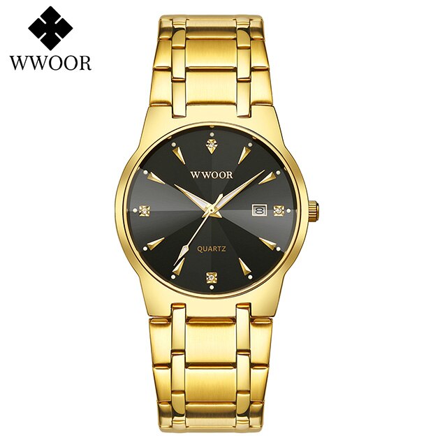 Wwoor Horloge Mannen Goud Zwart Horloge Top Luxe Rvs Quartz Horloge Man Lichtgevende Waterdicht Datum klok: gold black