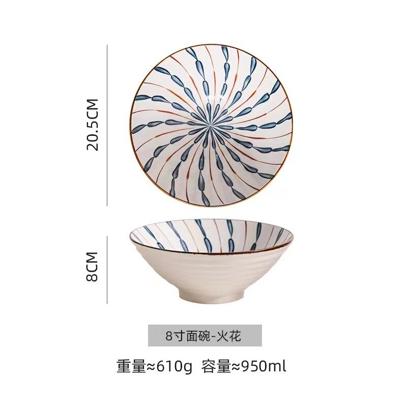 Japanese Hand-painted Japanese Style Home Ramen Bowl Hat Bowl Rice Bowl Ceramic Tableware Personality Big Soup Bowl: B