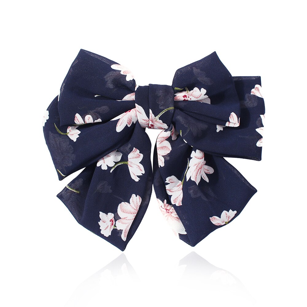 17 Colors Big Bow Clip Soft Stain Bowknot Barrettes Hairpins for Women Dot Flower Pattern Bow Ties Ponytail Hair Accessories: 14