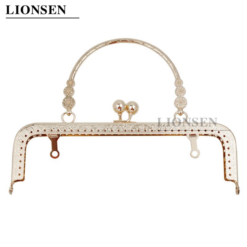 LIONSEN 20CM Metall Geldbörse Rahmen Griff Kupplung Tasche Zubehör DIY Kuss Schließe Sperre Bronze- Präge Platz Handtasche Hardware-: Licht Gold