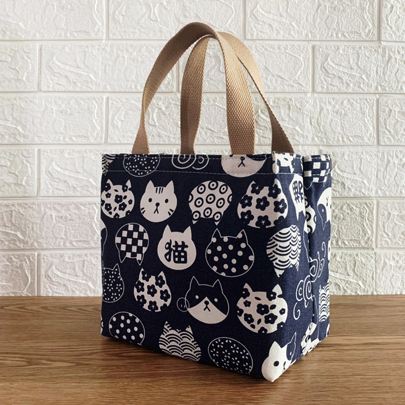 Sac à Lunch isotherme en toile pour femmes et enfants, motif fonctionnel, Portable, isolé, chat mignon, nourriture thermique, pique-nique