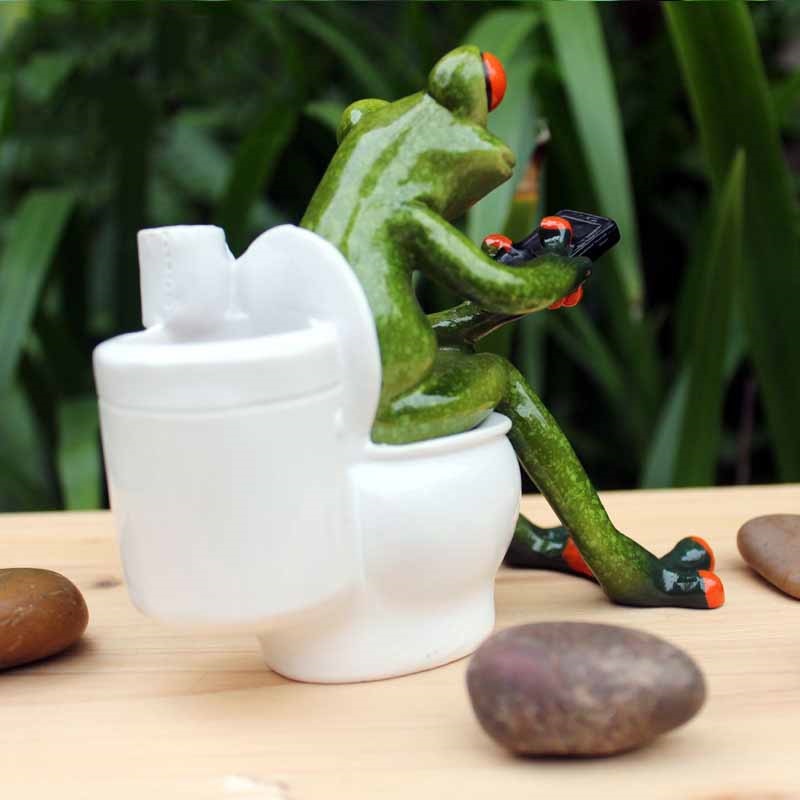 3d frog sculpture dolls figurines kawaii crafts sitting toilet ornaments for home decor resin frog figurines home accessories