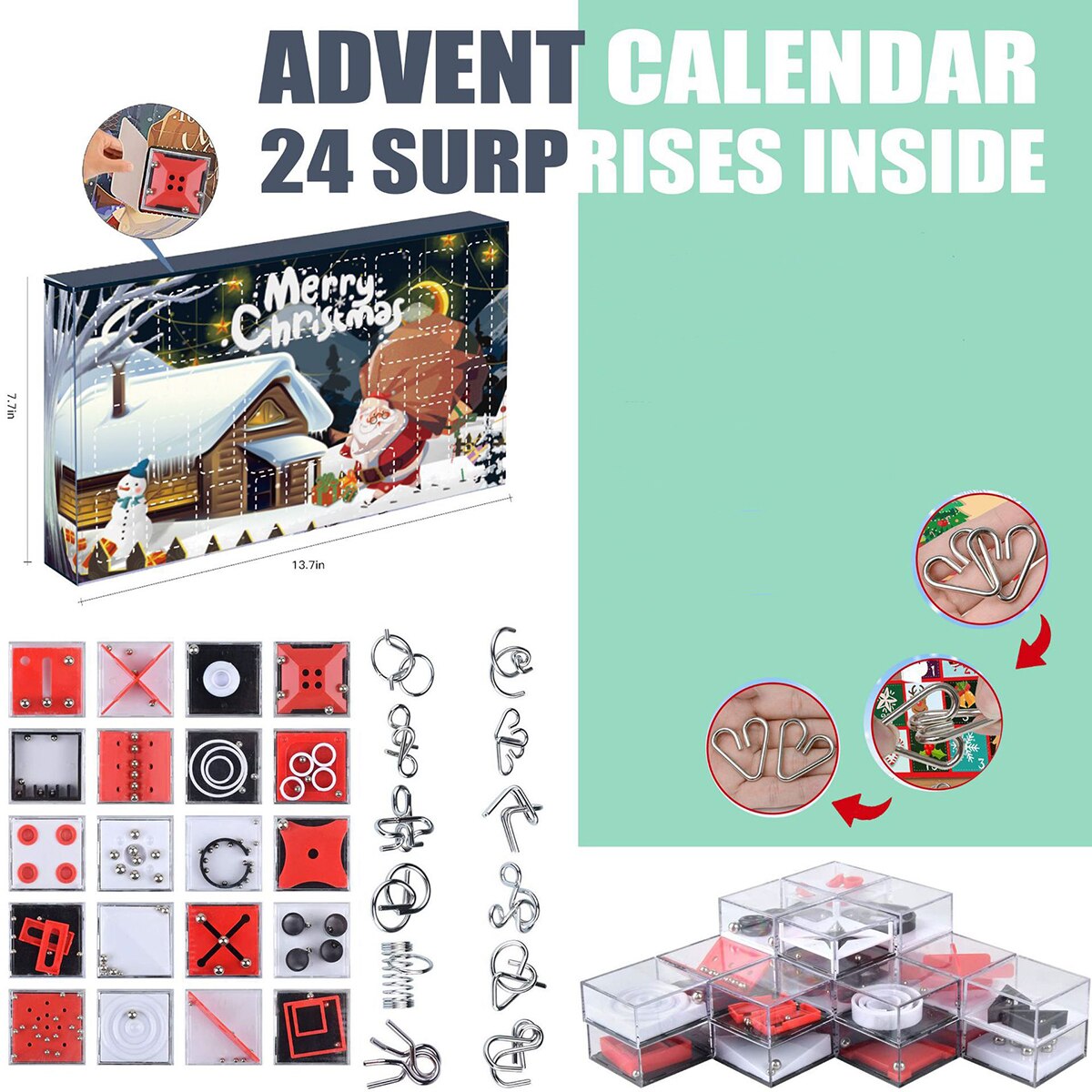 Puzzle de noël avec calendrier de l&#39;avent, 24 pièces, , casse-tête, jouet, compte à rebours, boîte aveugle,: B