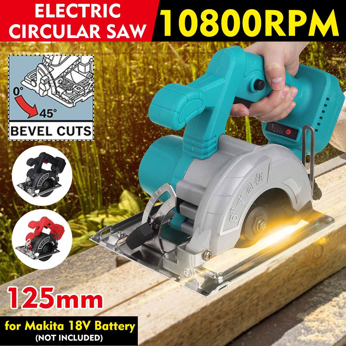 10800RPM Electric Circular Saw 0° to 45° Adjustable Power Tools Multifunction Cutting Machine For Makita 18V Battery 125mm