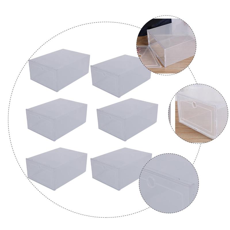 6Pcs Plastic Creatieve Schoenen Case Clamshell Schoenen Container Flip Type Schoenendoos Transparante Pp Plastic Schoenendoos (Transparant)