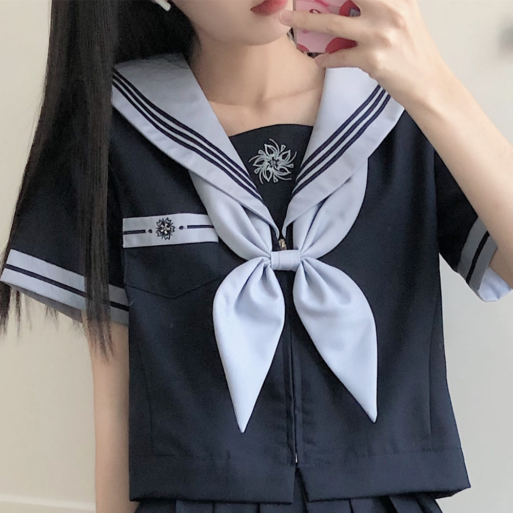 Japansk jk-uniform preppy-stil sjömansdräkt söt blå lång kortärmad topp med åtsittande midja och plisserad kjol för flicka: Xl / Beige