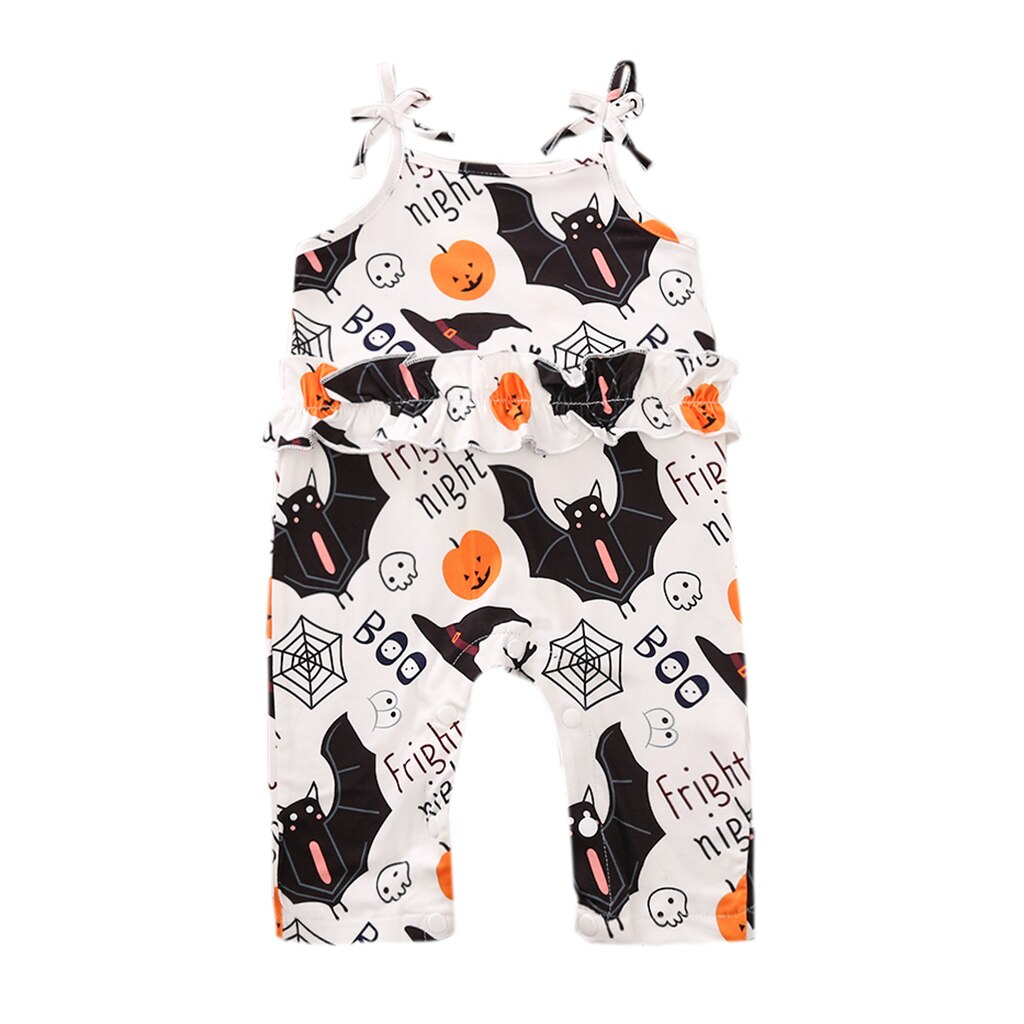 Fokusnorm halloween låve baby jenter takrenne rompers gresskar skrive ut ermeløse kausal jumpsuits 0-24m 4 stil: En / 6m