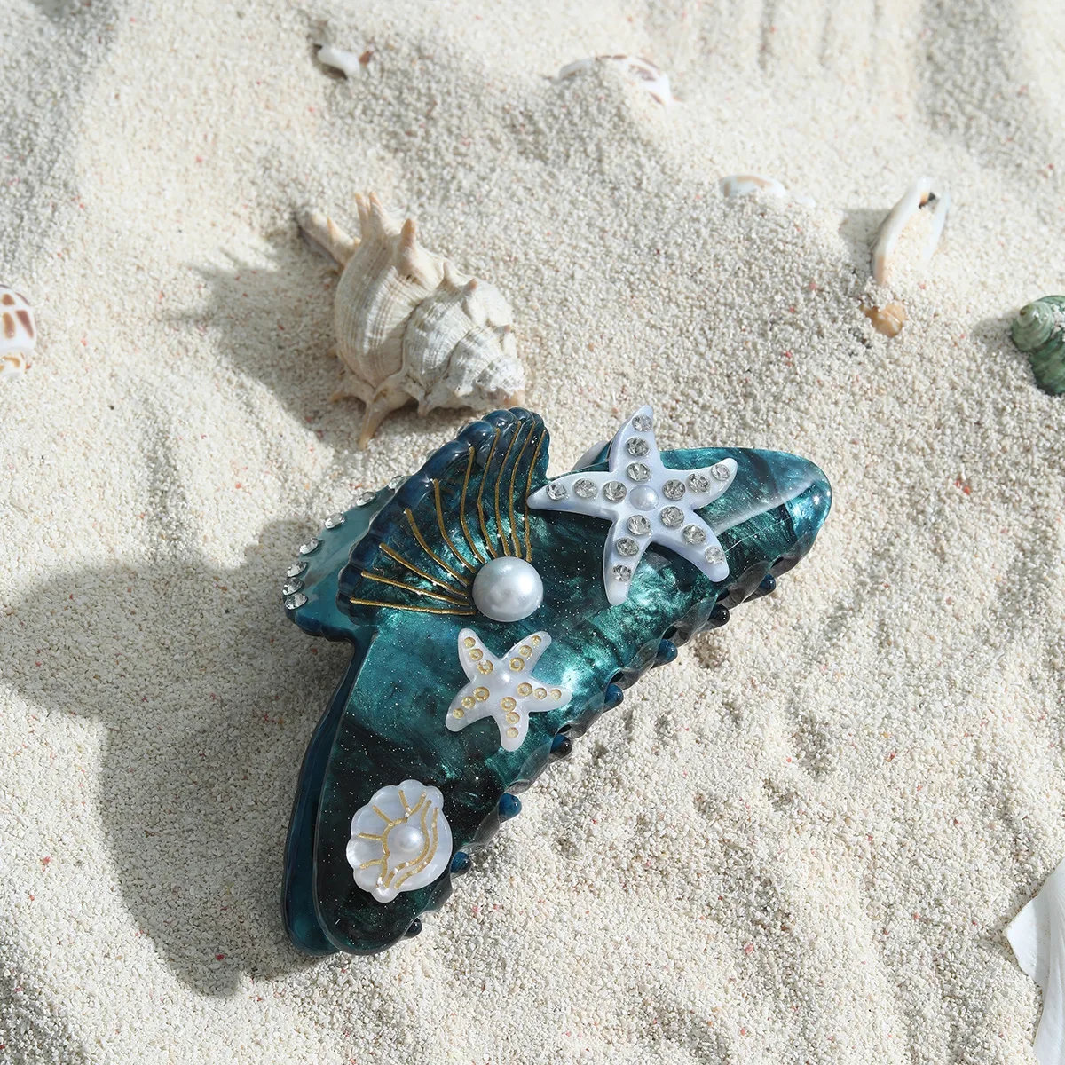 DuoShang Summer Rhinestone Starfish Hair Claw Acrylic Claw Clips Beach Ocean Series Crab Hair Clips for Women Hair Accessories: Light purple
