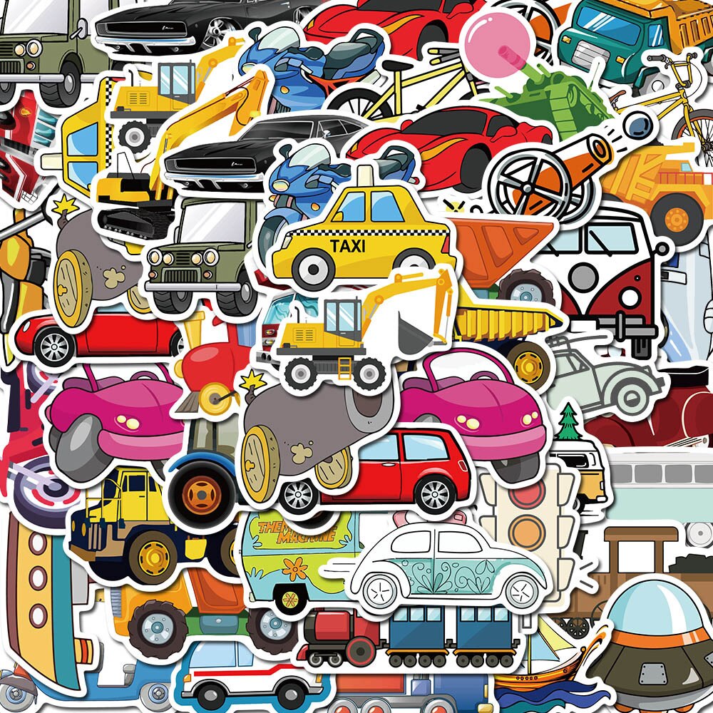 40 Stuks Leuke Cartoon Transport Stickers Zeilen Graafmachine Auto Trein Sticker Voor Helm Laptop PS4 Gitaar Kinderen Speelgoed