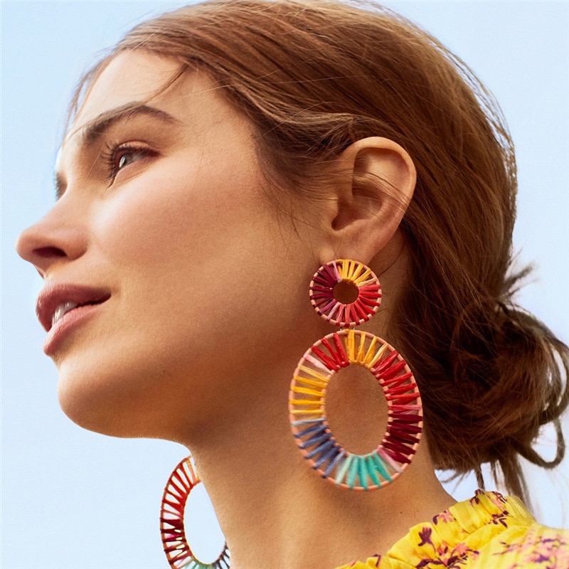 Big Circle Hollow Heart Earrings for Women Geometric Round Bohemian Dangle Earrings Trendy Statement Jewelry