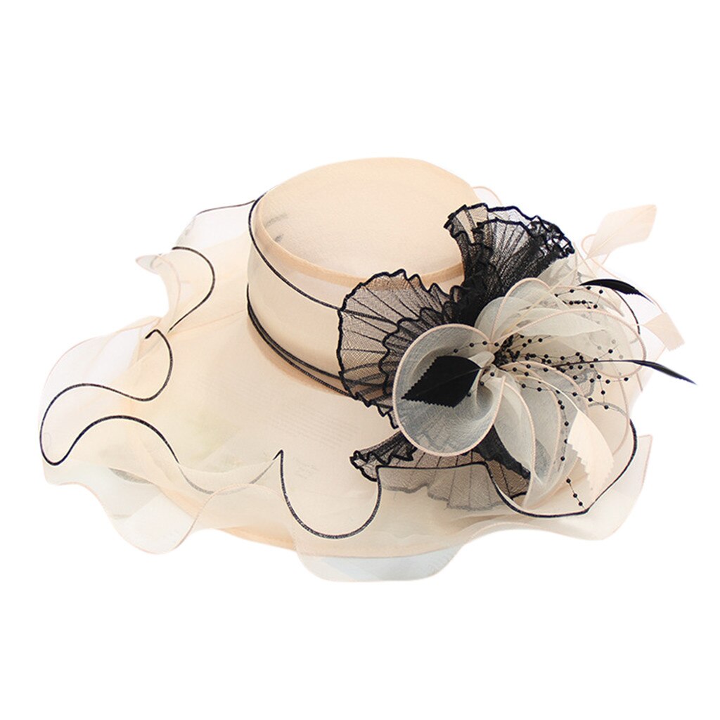 Kirche Kappen Hüte Frühling Sommer Gittergewebe Kappen Für Frauen Damen Blume Kunstseide Große Breite Elegante Sonne Hüte Headwear # g3: Beige