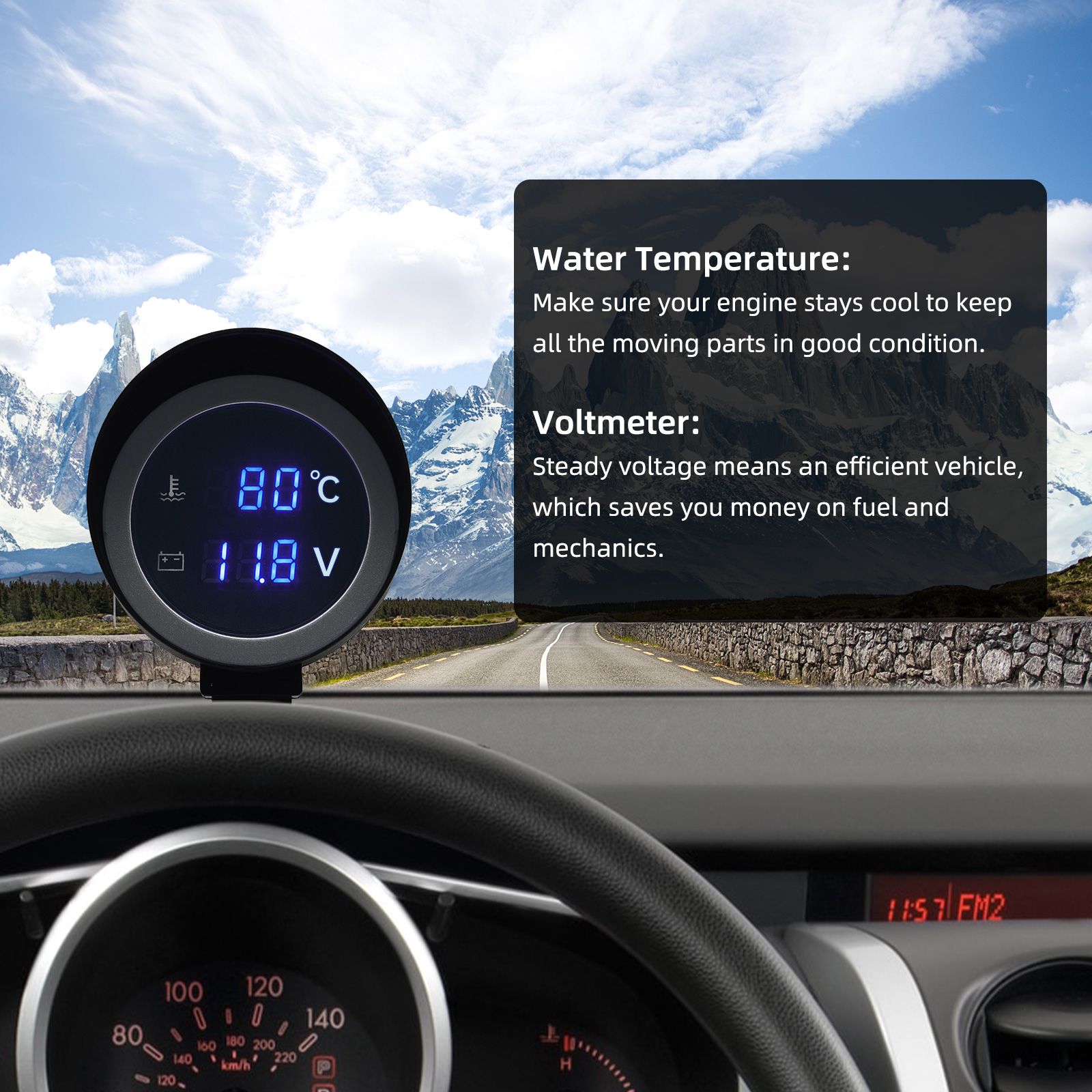 Car Water Temperature Gauge + Voltmeter With Water Temperature Sensor 2 in 1 LCD Car Digital Horizontal 12v 24v Accessories