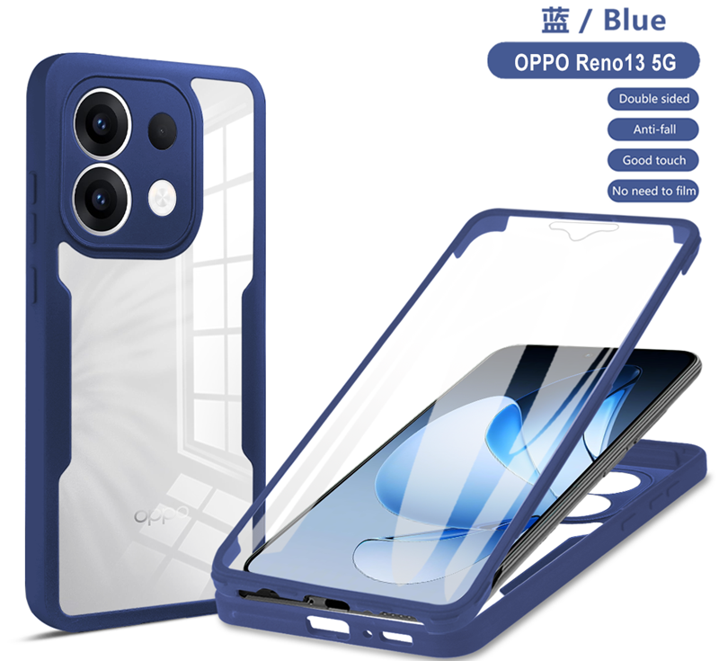 Protecteur d'écran complet 360, étui Transparent pour OPPO Reno 13 13F 13 F Reno13F Reno13 Pro, housse de téléphone antichoc: ABS / Bleu
