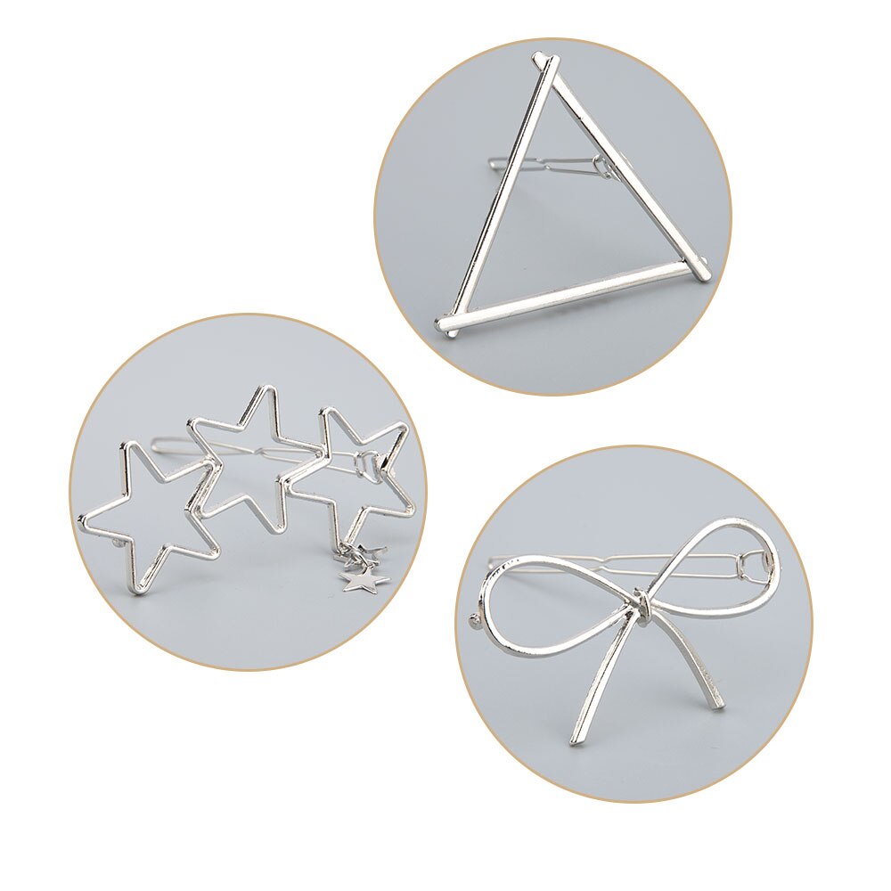 2Pcs Hollow Geometrische Haar Clip Voor Vrouwen Elegante Driehoekige Moon Star Cirkel Metalen Barrette Haarspeld Hoofd Accessorie