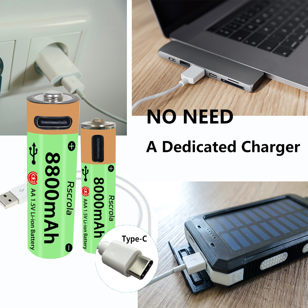 Baterías recargables AA AAA tipo C de alta capacidad, ciclo de larga duración, batería de iones de litio de 8800mAh y 8000mAh que funciona en temperatura extrema