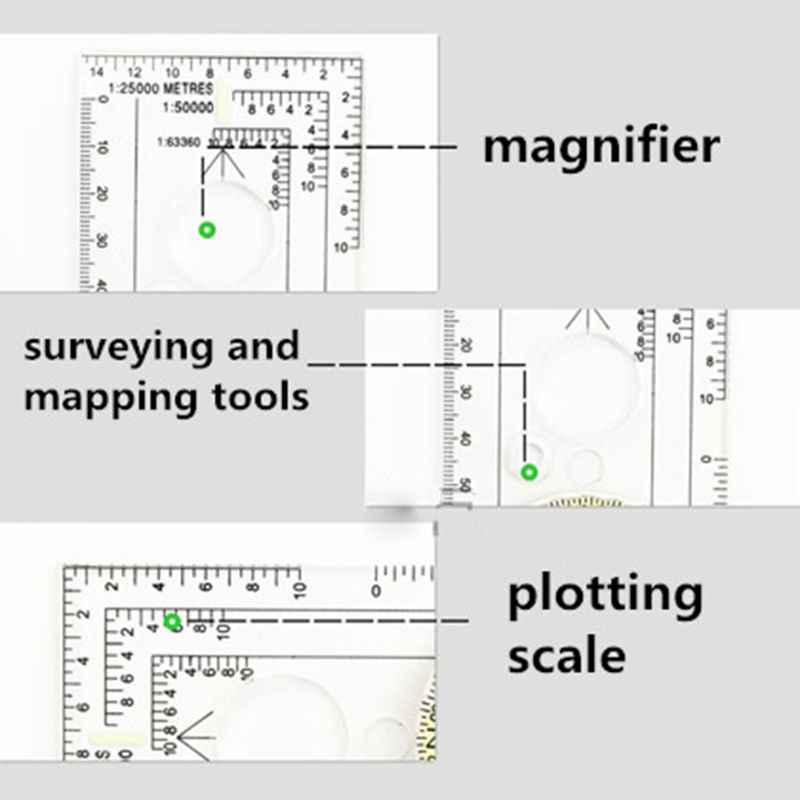 Multifunctionele Tekening Heerser Map Scale Camping Navigatie Kompas Hoek Heerser Vergrootglas