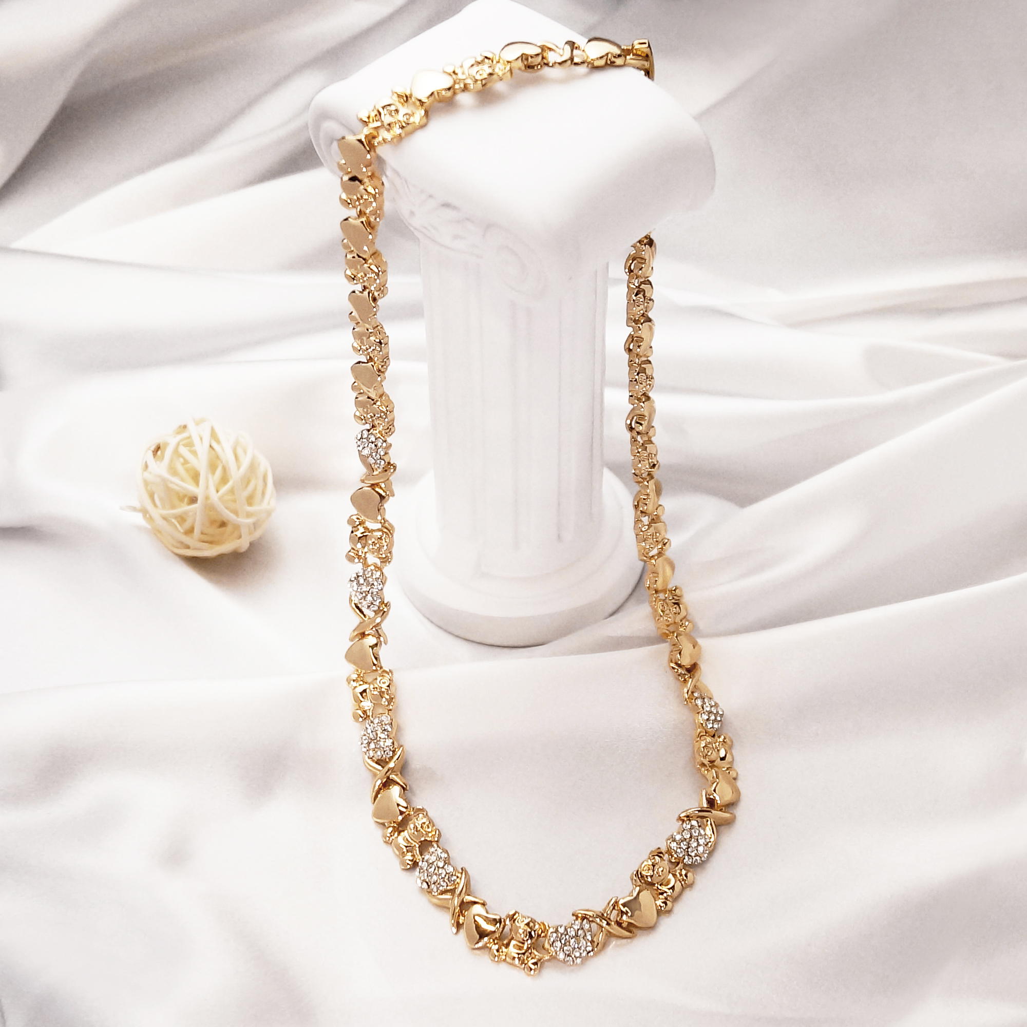 Conjunto de joyería de Color dorado para mujer, conjunto de collar chapado en oro de 18 quilates, collar de oso a la nupcial para boda, pendientes, anillo, en forma de corazón