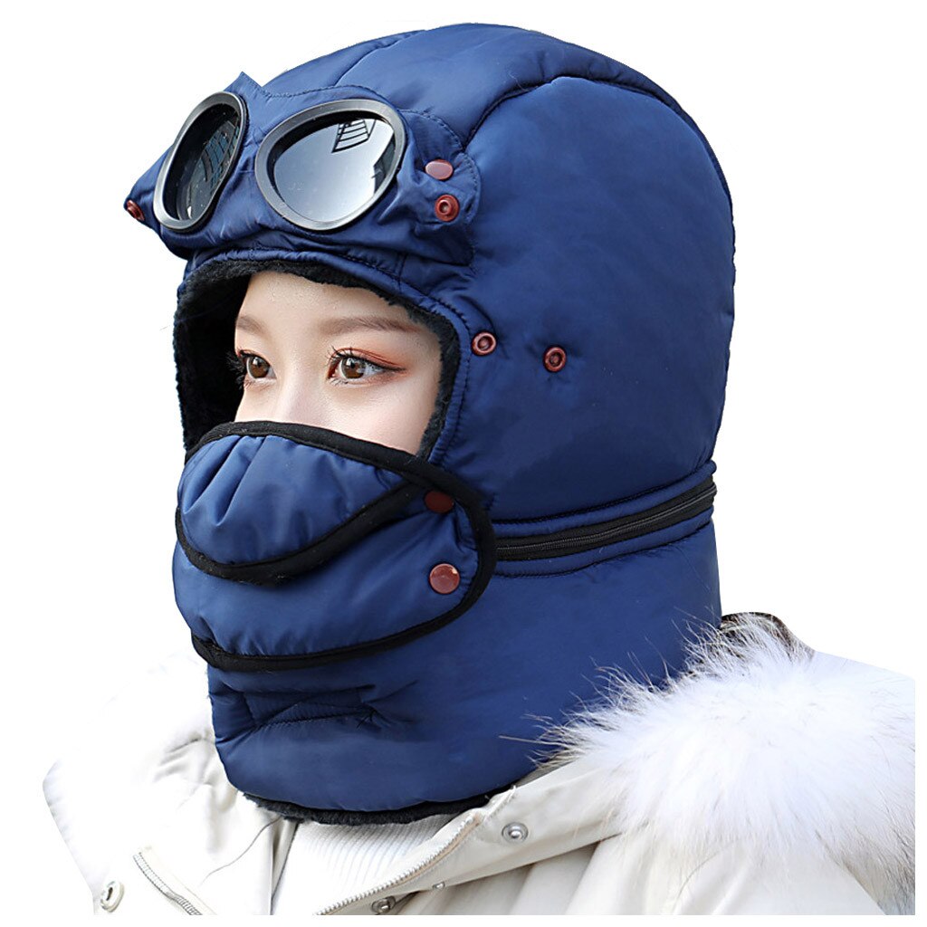 Winter Balaclava Beanie Hat Female For Women Men Face Mask Bonnet Windproof Thick Warm Snow Ski Winter Hat Cap Earflap#g30: Blue
