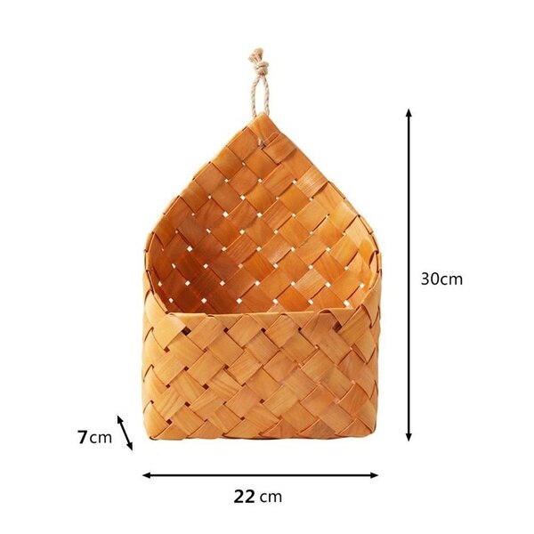 1pc wicker brown wood wall hanging pocket basket flat back door decor country decor