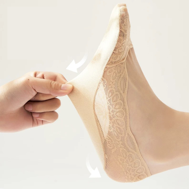 Lot de 5 paires chaussettes femmes en lot soquettes courtes femme de chaussettes en dentelle pour femme, invisible, été, transparent, court, ensemble de rinçage, blanc, coupe basse, silicone, antidérapant, bateau
