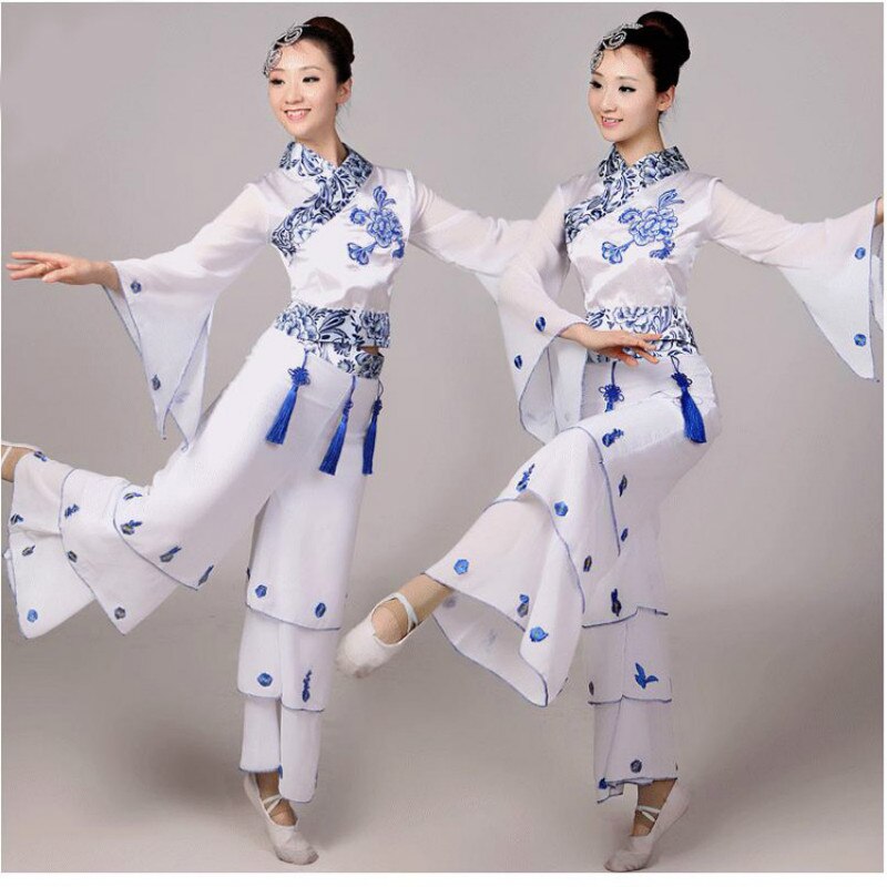 Ms. Yangko Dance Classical Dance Costume Adult Blue and White Costume National Dance Costume Stage Performance