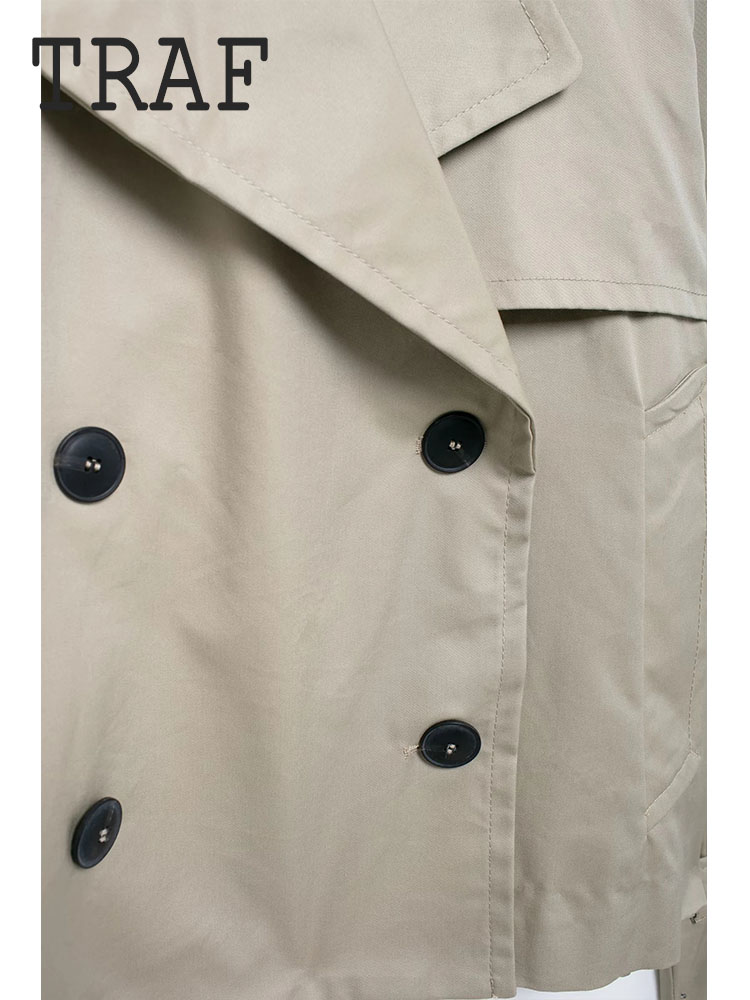 Traf Casual Stijl Korte Jas Top Voor Vrouw Dubbele Rij Knopen Damesjack Met Lange Mouwen Twee Kleuren Dagelijkse Bovenkleding