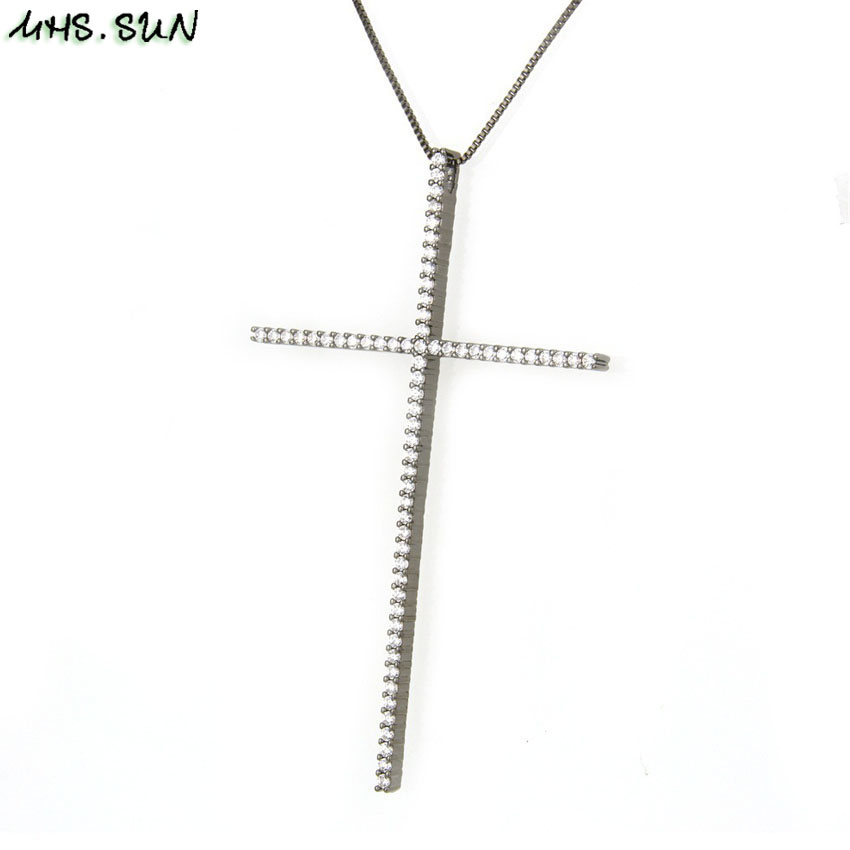 MHS.SUN CZ Zircon Big Cross Pendant Necklace For Men Women Hip Hop Gold/Silver/Black Chain Necklace Religion Jewelry 1PC: 8