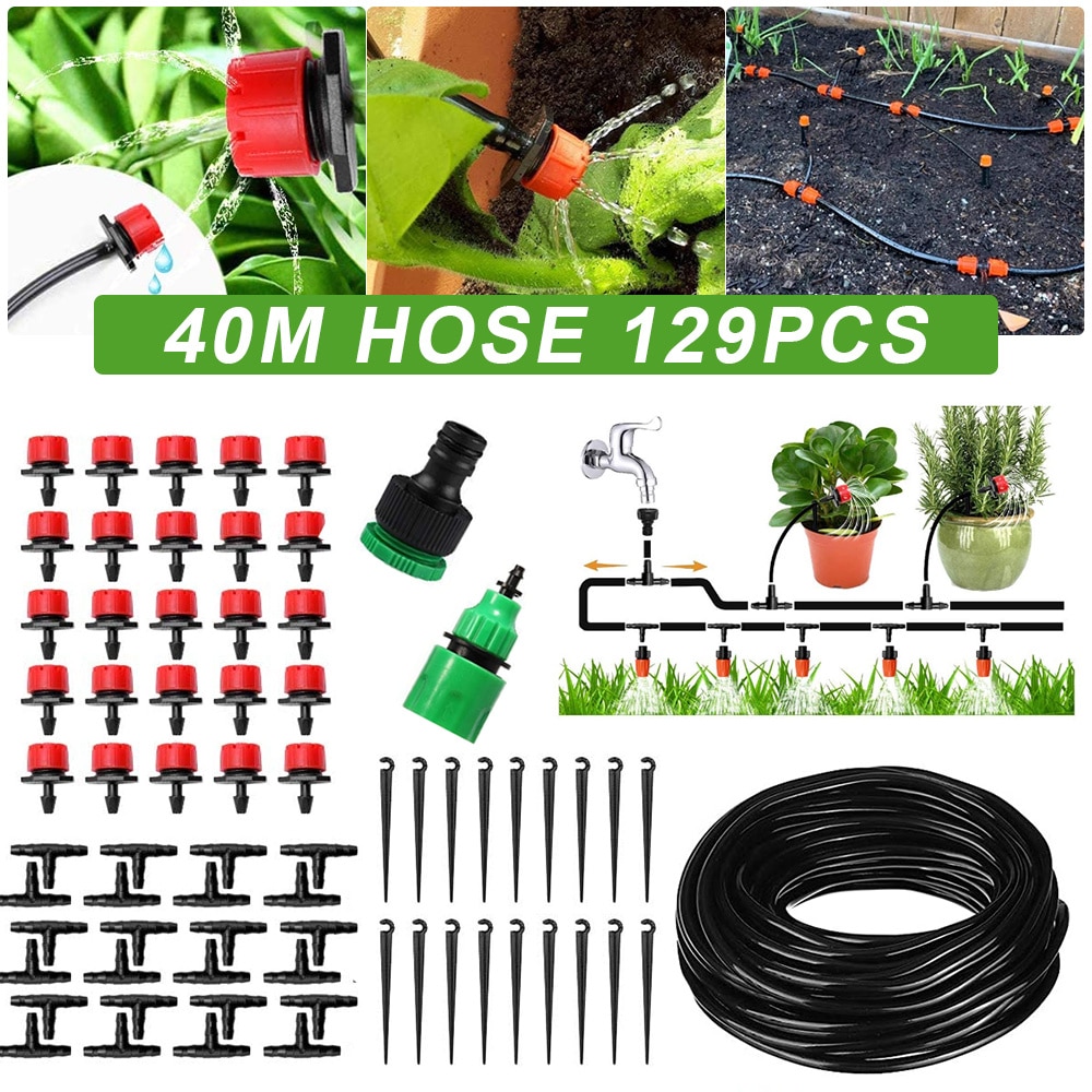 40M-5M DIY Drip Irrigation System Automatic Watering Garden Hose Micro Drip Watering Kits with Adjustable Drippers
