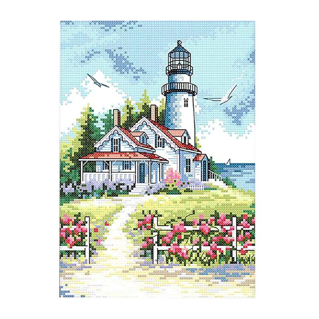 Lighthouse Cross Stitch Stamped Kits Pre-Printed Cross-Stitching Patterns for Beginner Kids Adults