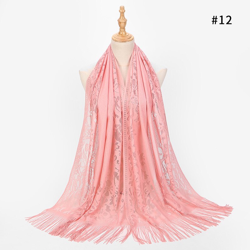 Sciarpa Lunga del merletto Dello Scialle per Le Donne Testa Avvolge Turbante Hijab di Modo Femminile Scialli Sciarpe Musulmano Hijab Bandana Accessori: Colore rosa