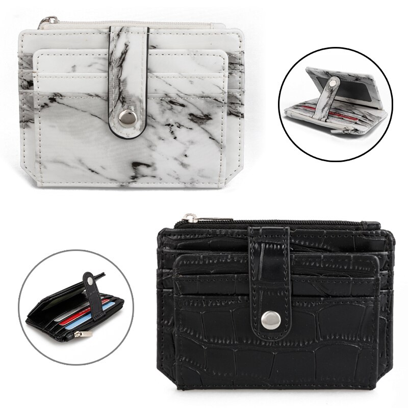 LILY QUEEN Ultra-thin Marble Alligator ID Credit Card Holder Slots Men Women Short Wallet Zipper Coin Pouch Purse