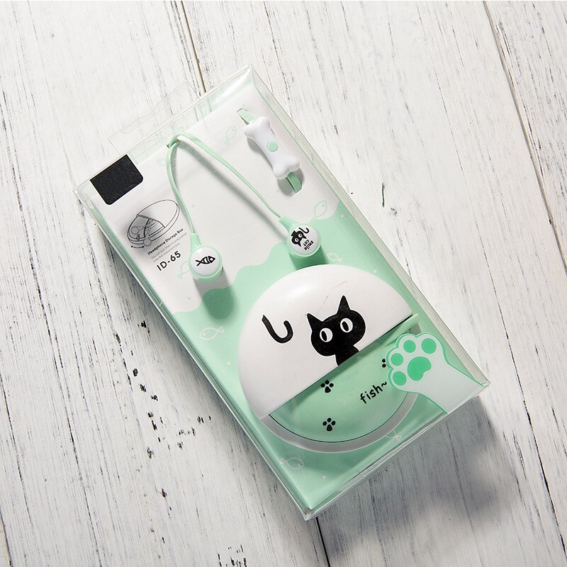 Kawaii mignon chat dessin animé écouteur 3.5mm dans l'oreille stéréo écouteurs avec micro avec casque étui pour Iphone Xiaomi Huawei Samsung TXTB1: Green