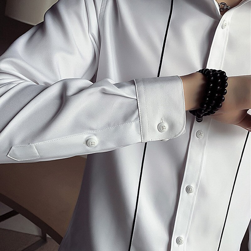 Lente en herfst heren lange mouwen gestreept shirt wit zwart heren top slim camisa s-xxxl