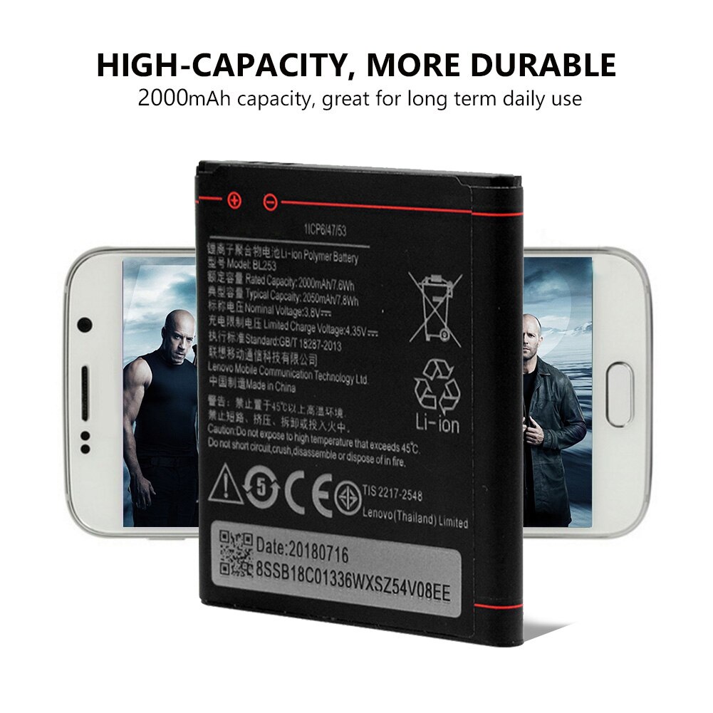 3.8V 2000Mah BL253 Rechargeable Lithium Battery BL-253 Phone Battery BL 253 For Lenovo A2860 A1000 A1000m A3600d A2800d A2010