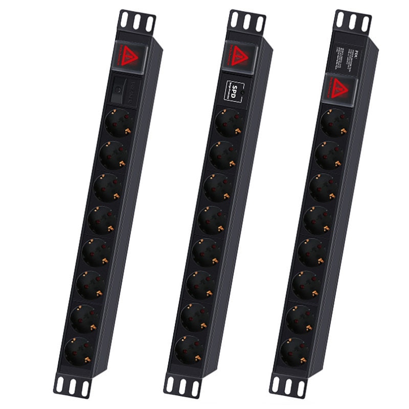 Aluminum Alloy Industrial 19 inch PDU Network Cabinet Rack Power Strip 8AC with Switch European Standard Extension PLUG Socket
