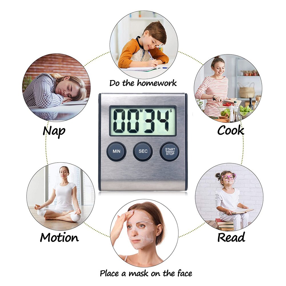 LCD Digital Screen Kitchen Countdown Timer Stopwatch Cooking Baking Alarm Reminder Magnet Clock with Stand